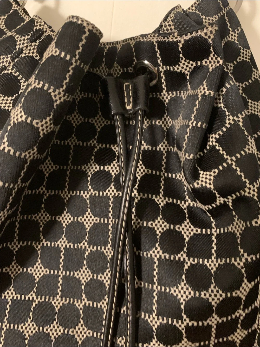 kate spade New York Black & Cream Jacquard Drawstring Bucket Hobo Bag
